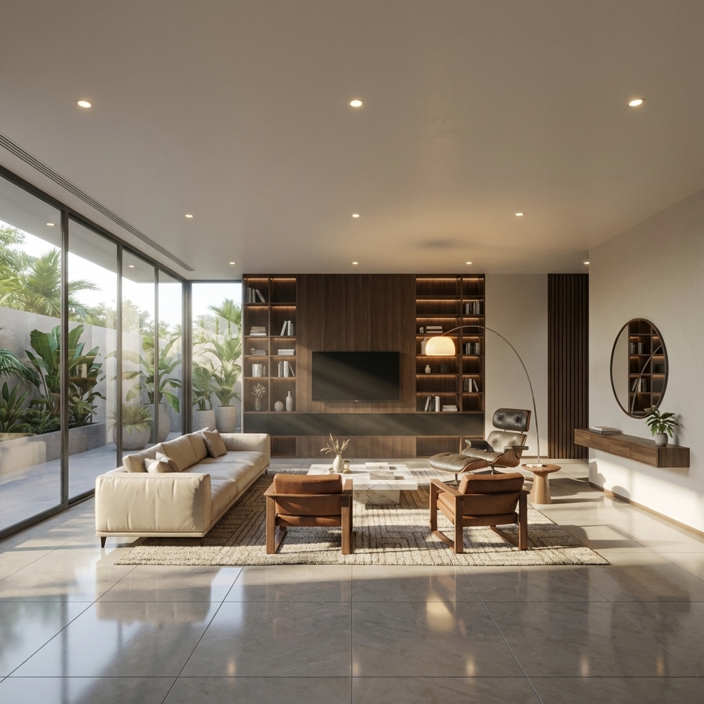 Modern Living Room 3D Render - Prime De Signs Surabaya