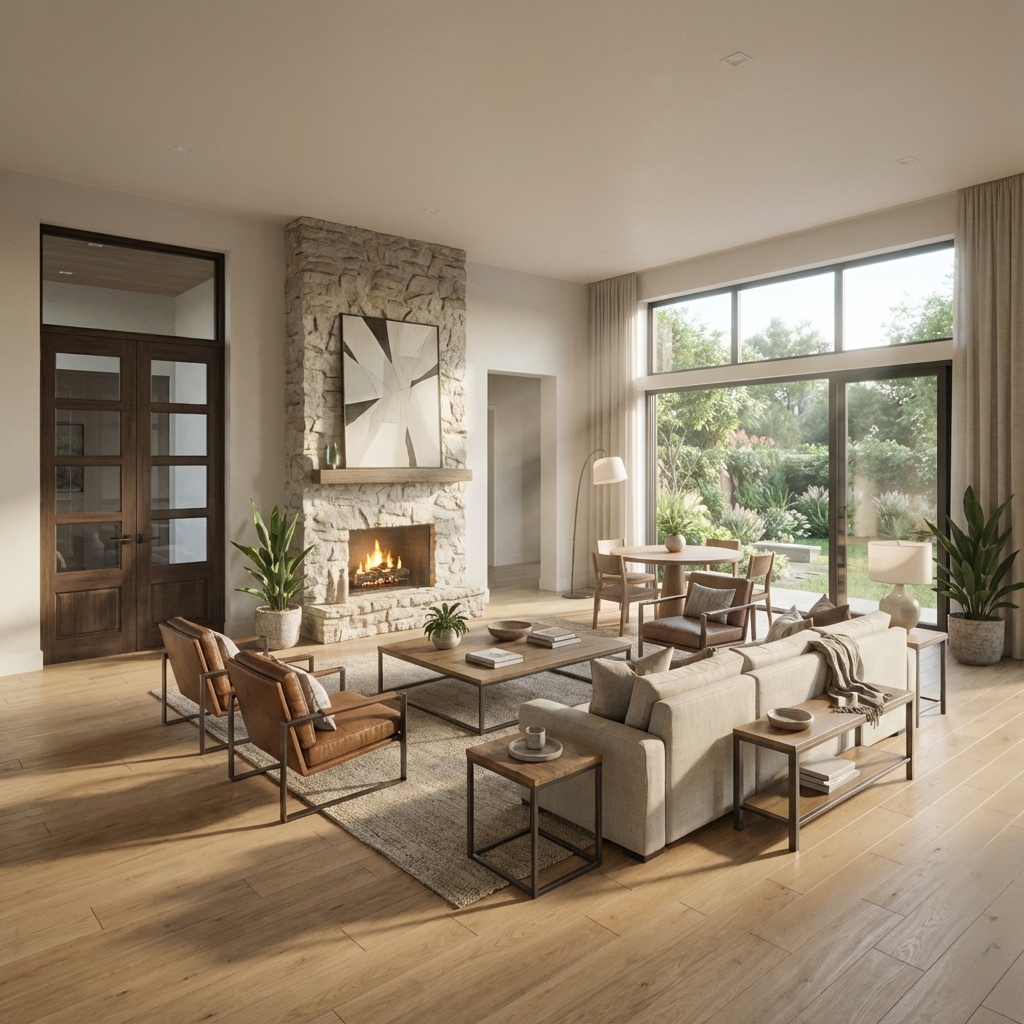 Minimalist Living Room 3D Render - Prime De Signs Surabaya